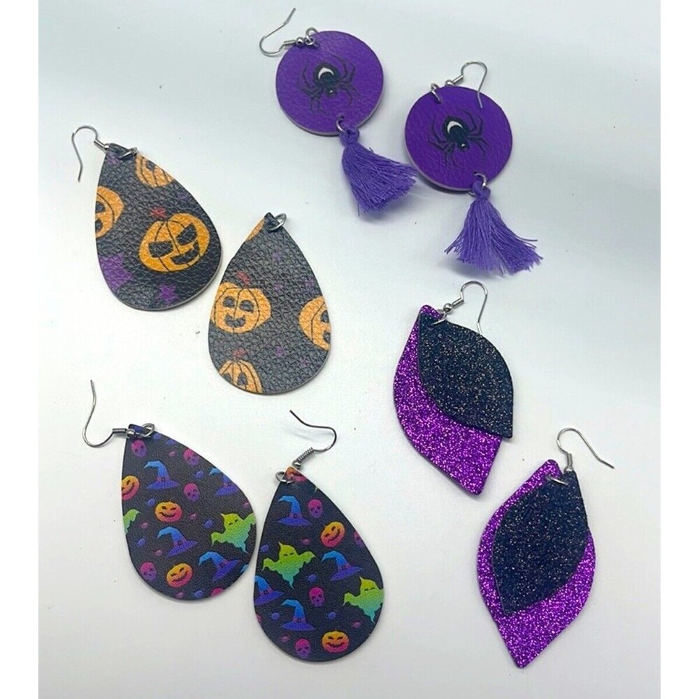 NEW Set of 4 Lightweight Faux Leather Halloween Earrings